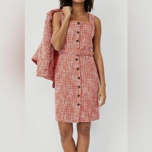 ANN TAYLOR Set: Orange Multi Fringe Tweed Fray Edges Suit Jacket & Dress size 12